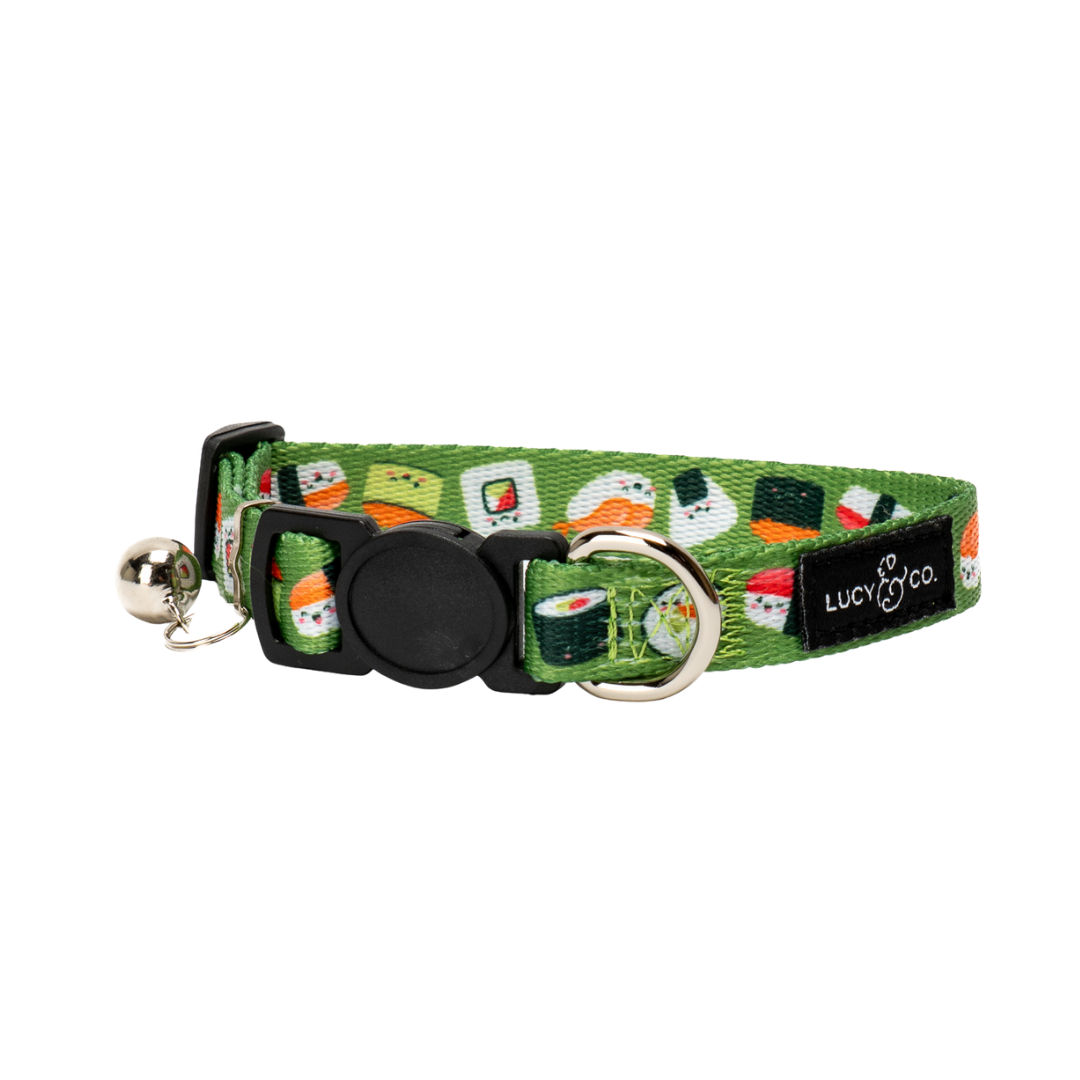 Lucy & Co. How I Roll Breakaway Cat Collar with safety buckle and colorful rolling pattern design.