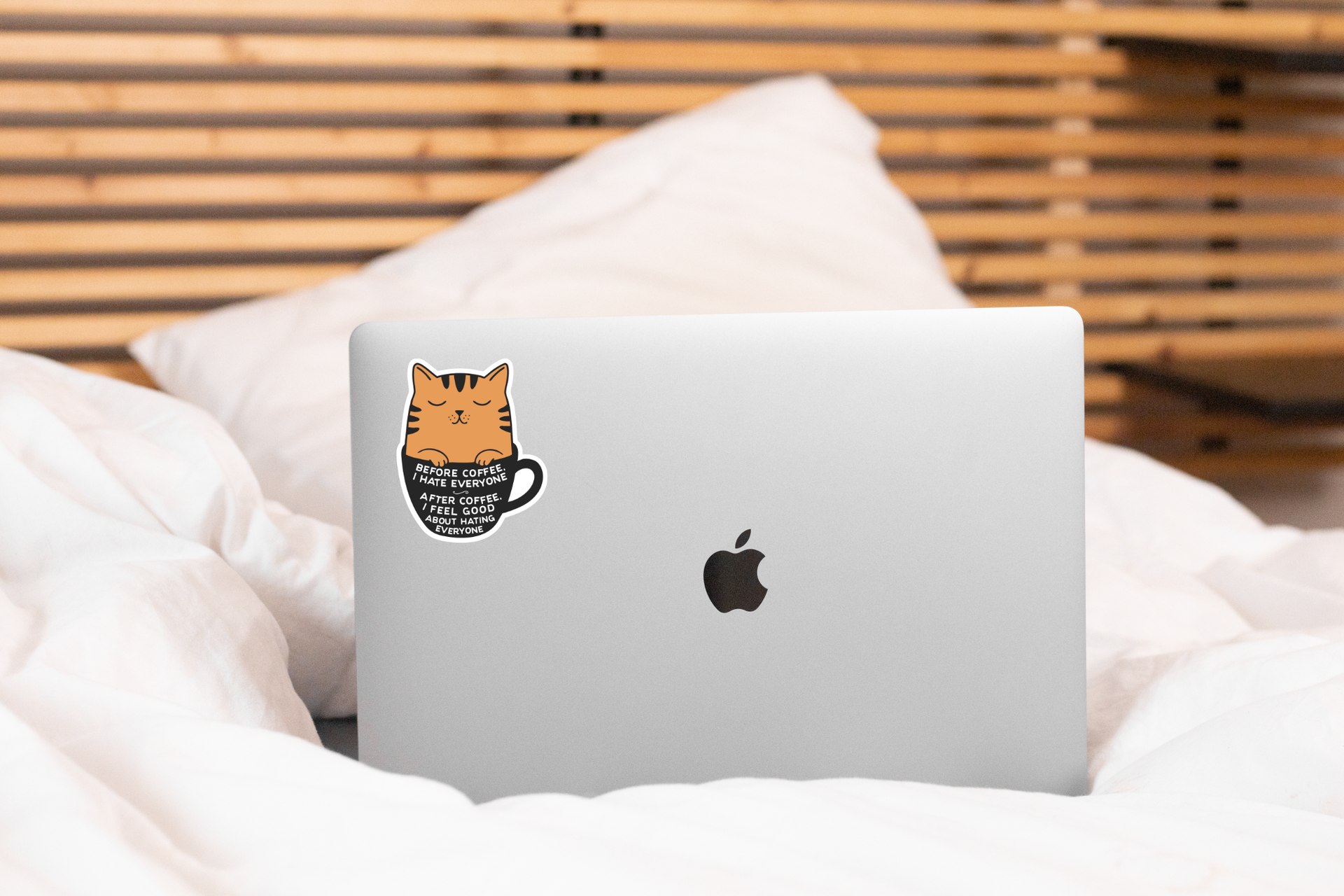 Yarnival Before Coffee I Hate Everyone vinyl sticker applied to laptop or water bottle surface