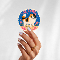 Close-up detail of the Oh Lawd She Feral Cat Sticker by inviting affairs paperie showing illustrated cat artwork.