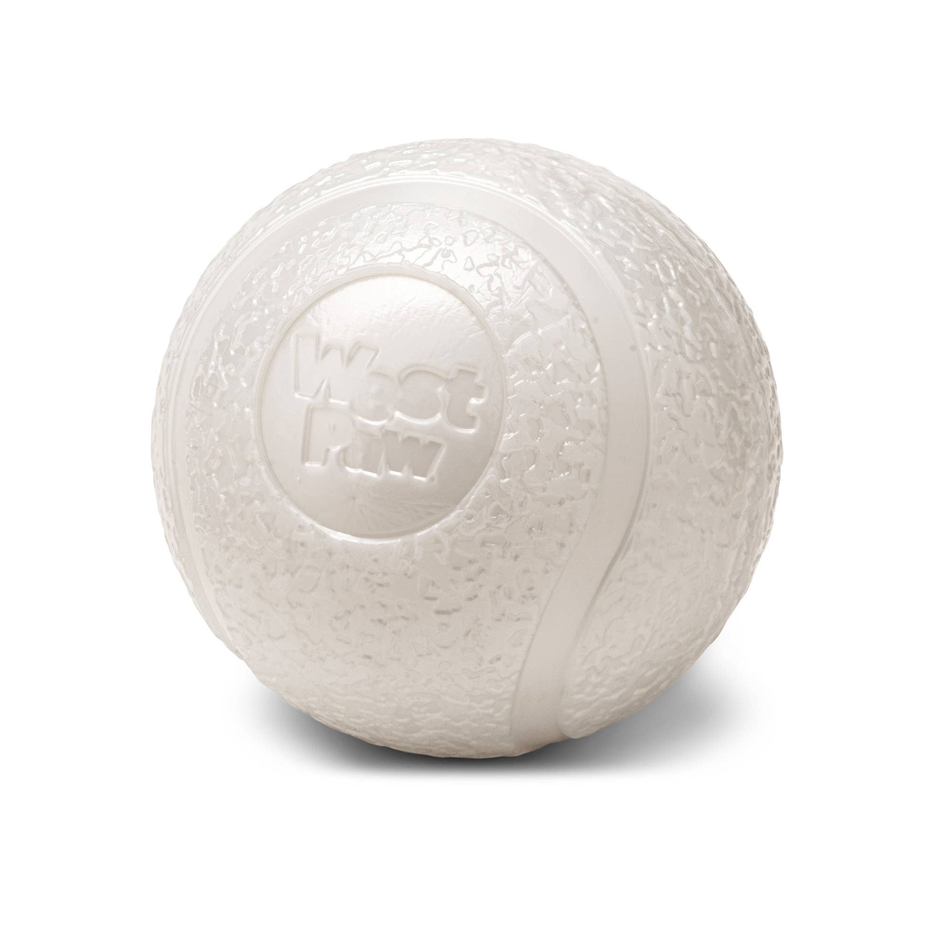 West Paw Boundr large dog ball shown with size reference demonstrating its 3-inch diameter.