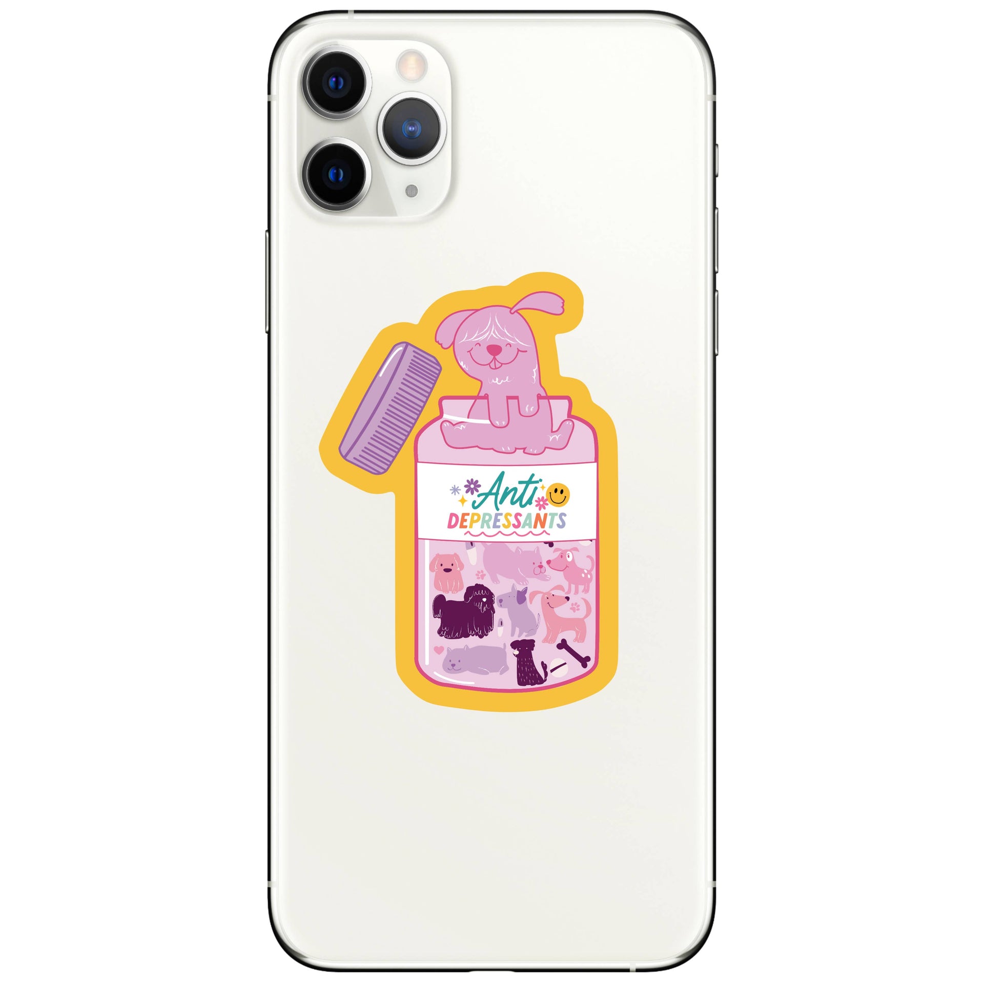 Juju and Moxie Anti-depressant vinyl sticker displayed with size reference or application example showing durability.