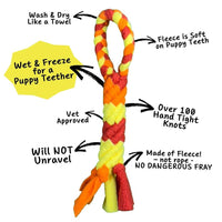 Close-up view of Chelsy's Toys fleece tug toy showing the textured rope weave and durable construction details.