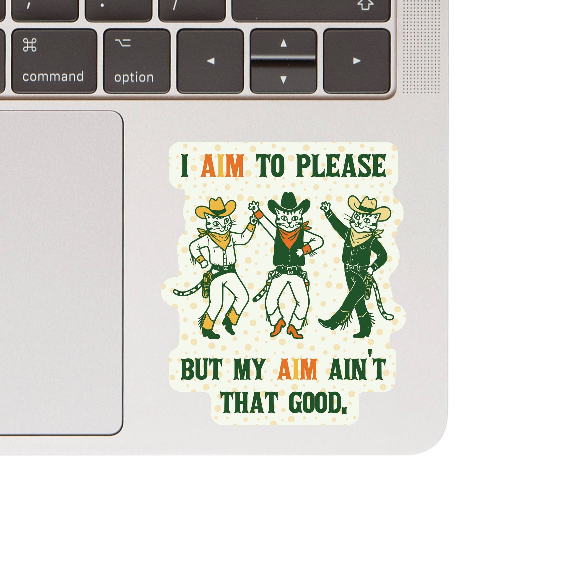 Juju and Moxie Aim to Please sticker showing detailed view of vinyl material and adhesive backing.