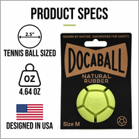 Docaball natural rubber dog ball in key lime pie green shown from a side angle view.
