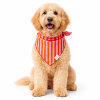 Close-up detail of rufflifepals orange and pink striped dog bandana showing fabric texture and pattern.