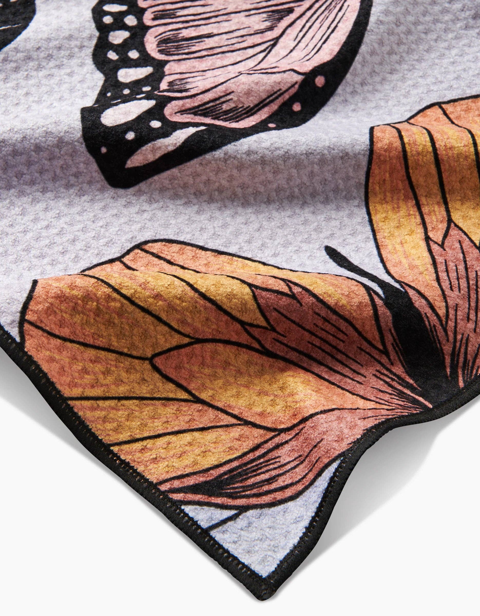 Geometry Cute Butterflies Dog Towel displaying colorful butterfly pattern and textured fabric detail on white background.
