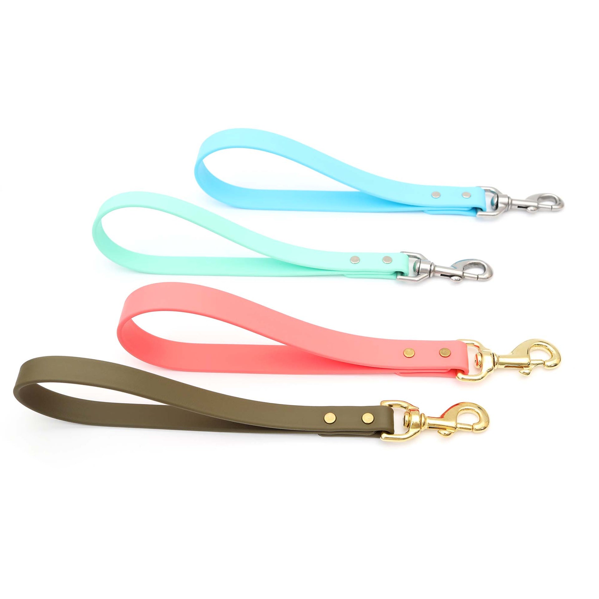 Mimi Green Traffic Dog Lead biothane construction detail showing waterproof PVC-coated polyester webbing and hardware close-up