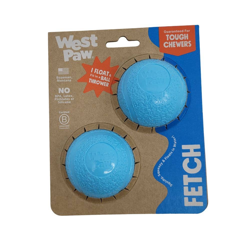 West Paw Puppy Boundr balls showing textured surface detail and puppy-safe design features in bright colors.