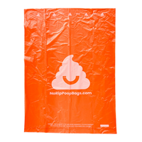 No Rip Poop Bags brand logo and product packaging details showing leak-proof construction features