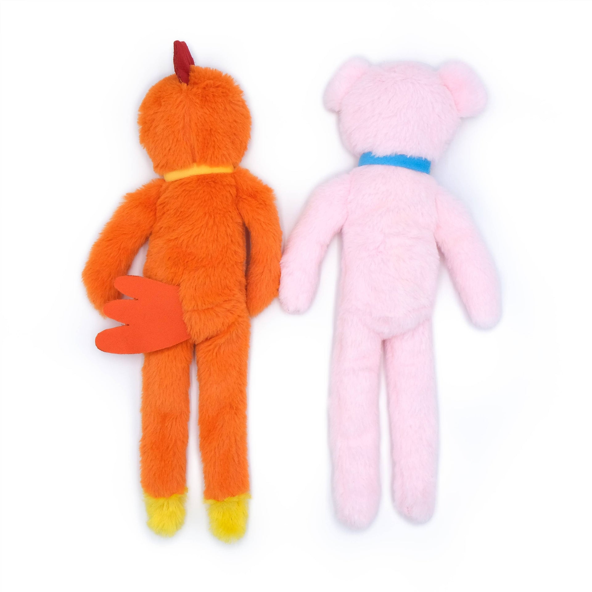 ZippyPaws Fluffy Peltz plush chicken and pig toys displaying their charming neckties and soft textured fur details.