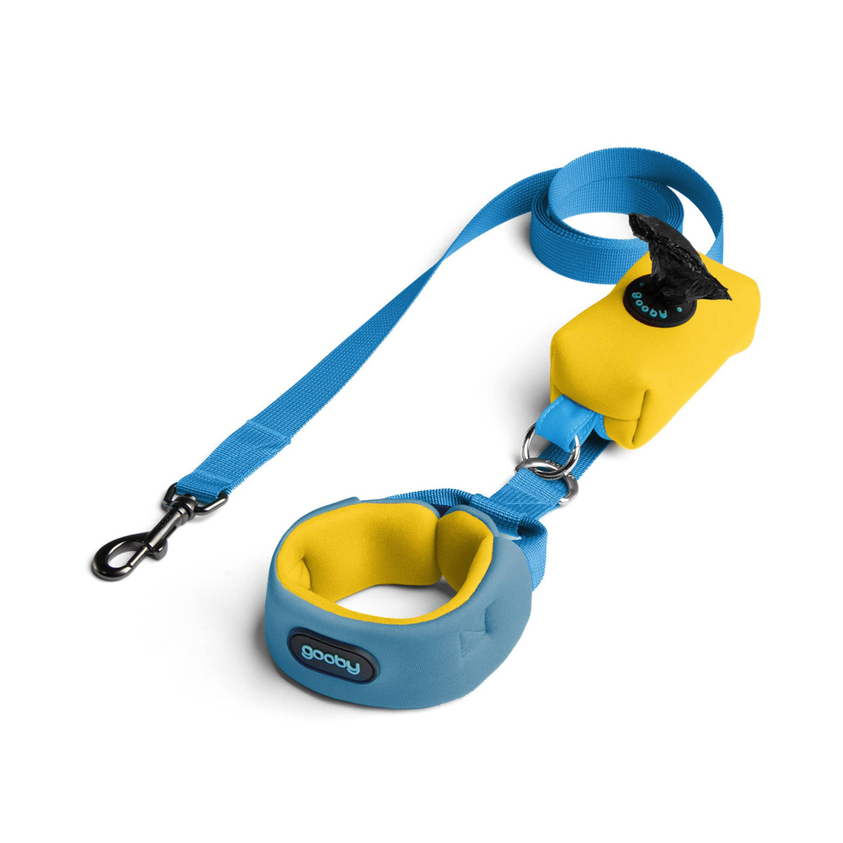 Gooby Escape Free Leash shown in use during an outdoor walk with a small dog.
