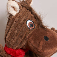 HuggleFlatties Barley Horse Large plush dog toy showing detailed stitching and flat squeaker-free design.