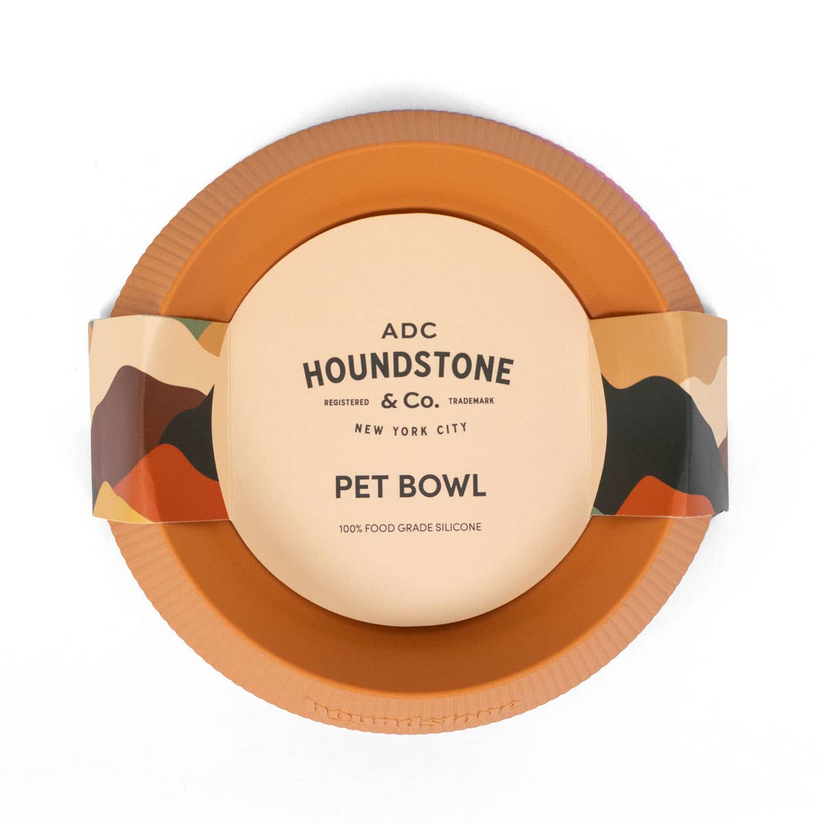 Close-up detail of the ADC Houndstone silicone cat and teacup dog bowl showing texture and finish.