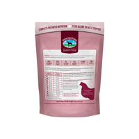 Dog Dish American Natural Premium freeze-dried chicken dog food bag back view with nutritional facts and feeding guide