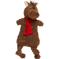 Dog Dish HuggleFlatties Barley Horse unstuffed cord plush dog toy with a red scarf and crinkle texture