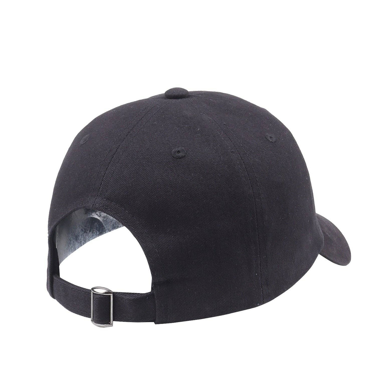 Dog Dish black cotton twill baseball cap with an adjustable metal buckle strap at the back
