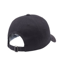 Dog Dish black cotton twill baseball cap with an adjustable metal buckle strap at the back