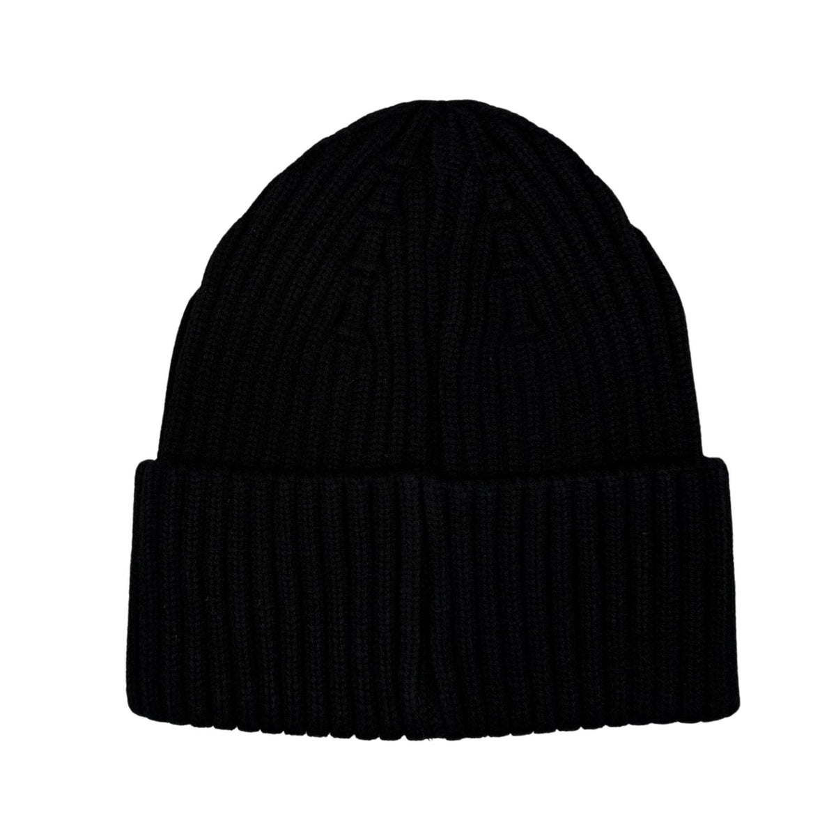 Dog Dish black ribbed knit beanie with a fold-over cuff, made from a soft viscose blend for winter warmth.