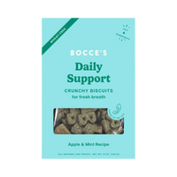 Dog Dish Bocce's Bakery wheat-free crunchy breath biscuits for dogs in an apple and mint recipe 12-ounce bag