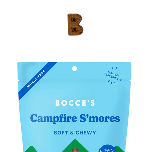 Dog Dish Bocce's Bakery Campfire S'mores soft and chewy wheat-free dog treat shaped like the letter B