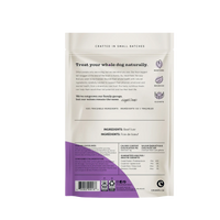 Dog Dish Crumps Naturals beef liver dog treat packaging back label with ingredients and nutritional information