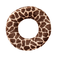 Dog Dish Fluff & Tuff plush dog toy ring featuring a brown and cream giraffe print pattern on a soft fabric surface.