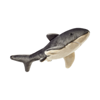 Dog Dish Fluff & Tuff Mac Shark plush dog toy with grey and cream soft fabric and durable construction.