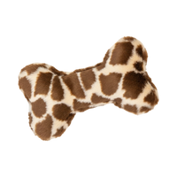 Dog Dish Fluff & Tuff Mini Python Bone plush dog toy with a brown and cream giraffe-style print on a black background.