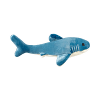 Dog Dish Fluff & Tuff Tank the Shark plush dog toy in blue with reinforced seams for durable play.