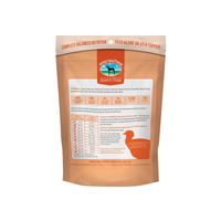 Dog Dish American Natural Premium freeze-dried turkey dog food bag back label with nutritional information