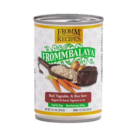 Dog Dish Fromm Frommbalaya beef vegetable and rice wet dog food 12.5oz can
