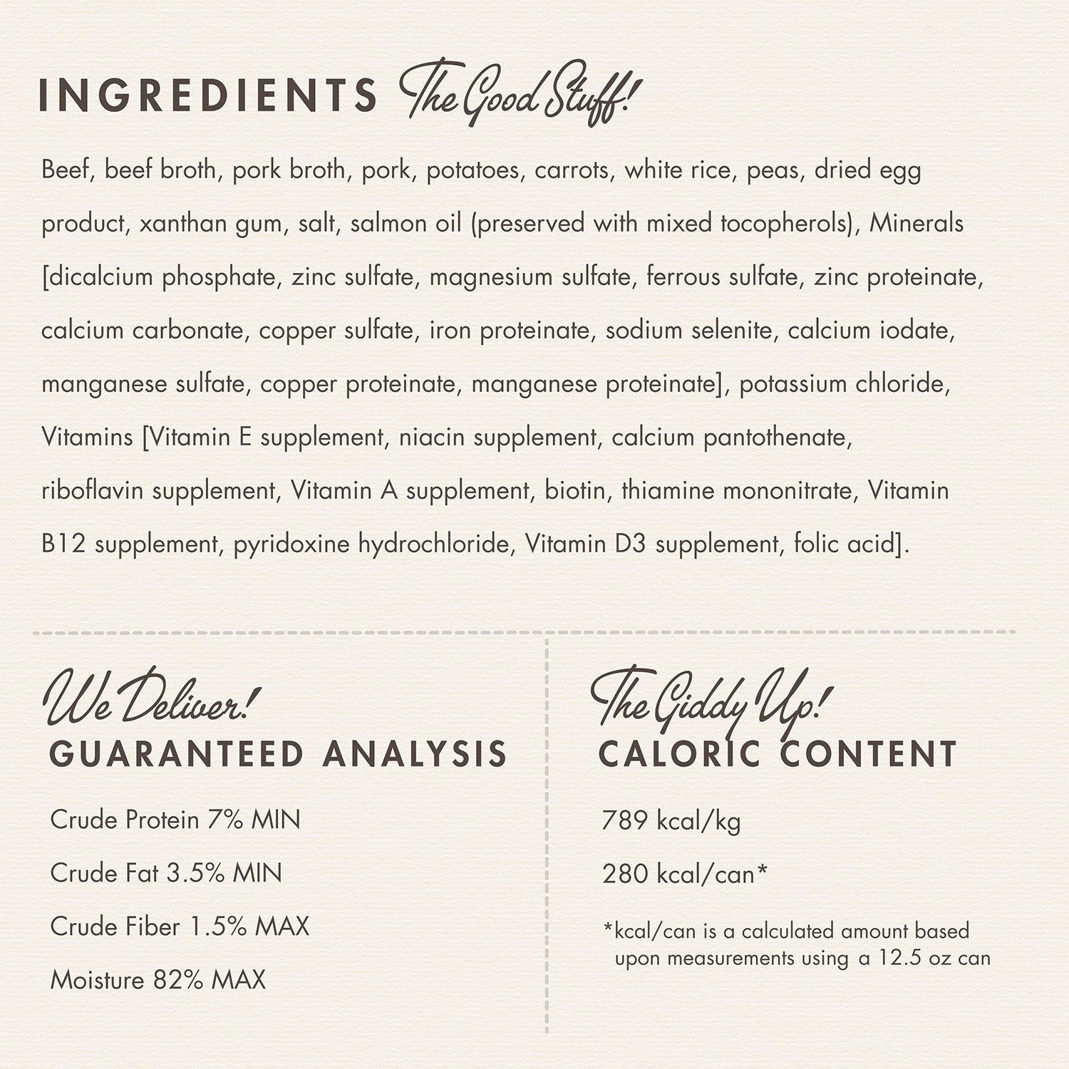 Dog Dish Fromm beef stew wet dog food ingredient list and guaranteed analysis label