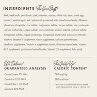 Dog Dish Fromm beef stew wet dog food ingredient list and guaranteed analysis label