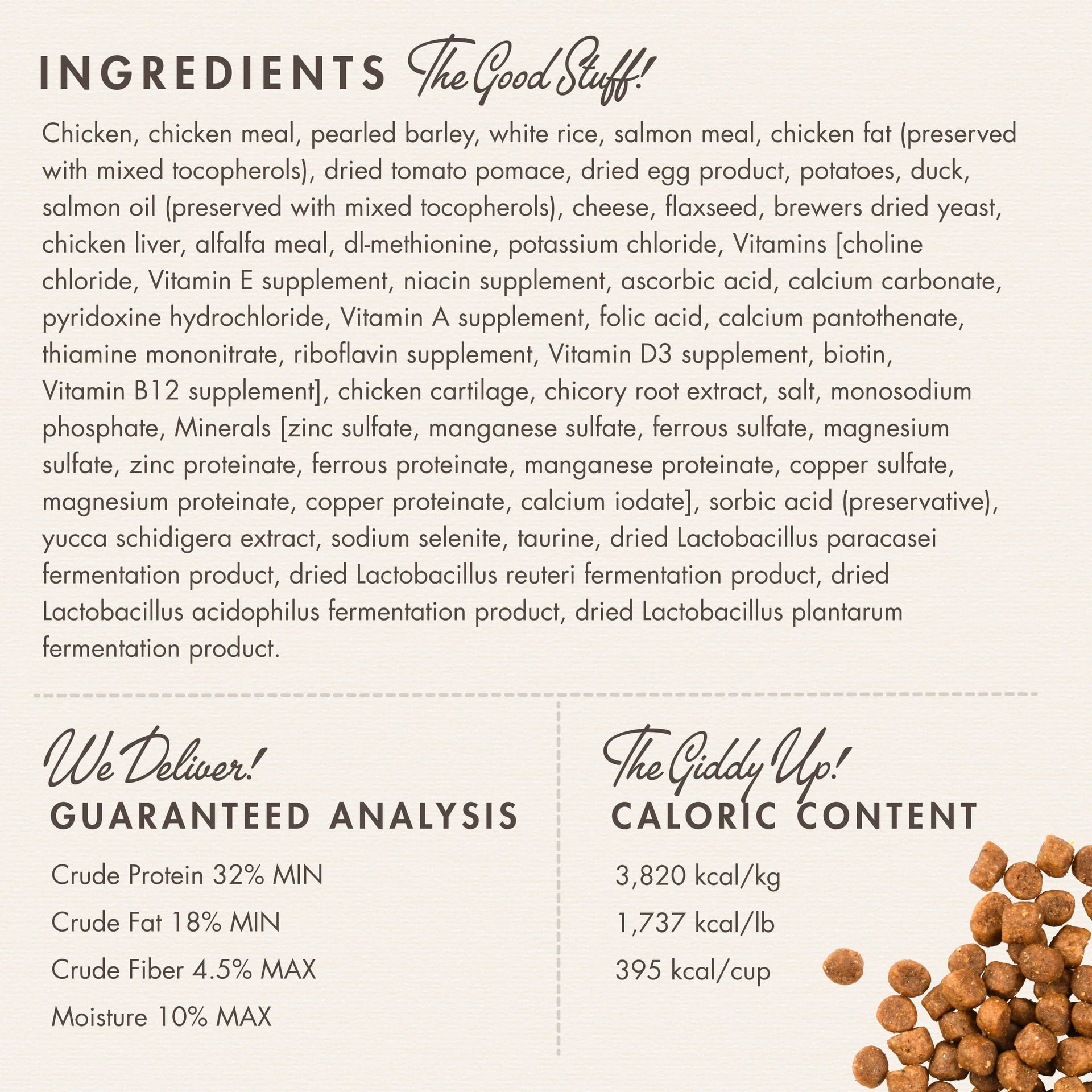 Dog Dish Fromm adult cat food ingredient list and nutritional analysis with dry kibble pieces