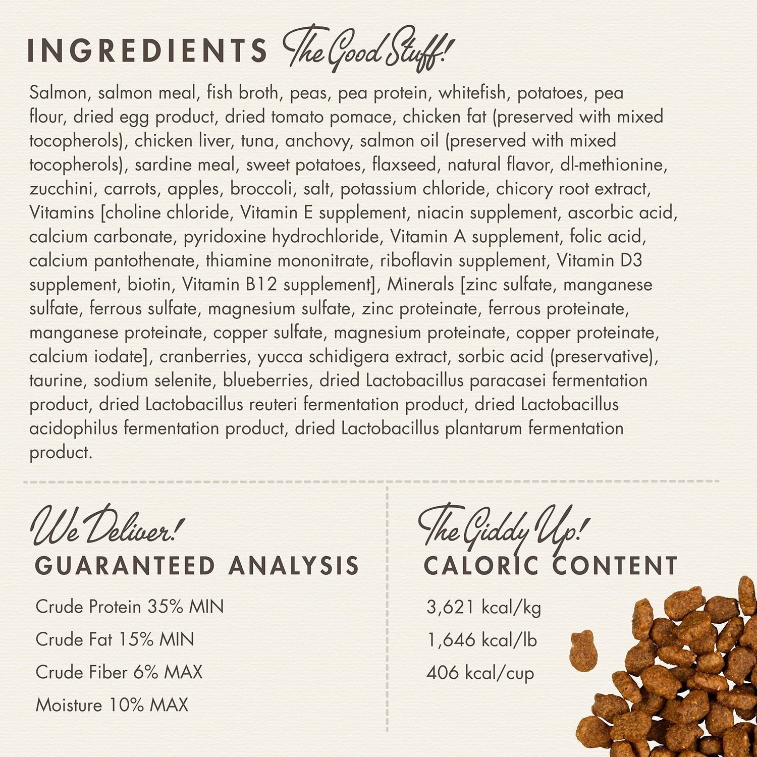 Dog Dish Fromm Salmon Tunachovy cat food ingredient list and nutritional analysis label