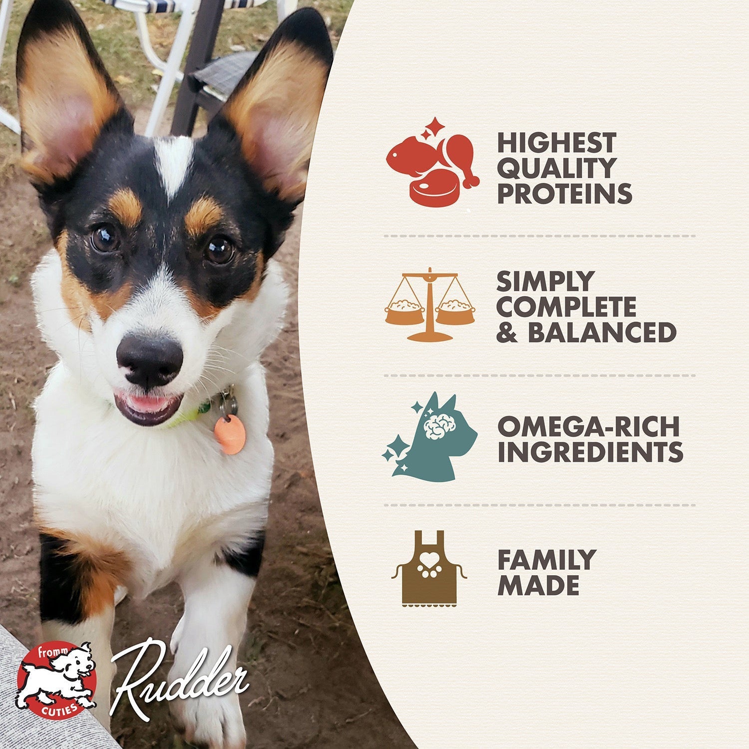 Dog Dish Fromm Classic puppy food features high-quality proteins and omega-rich ingredients for growing puppies