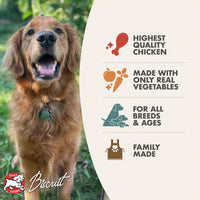 Dog Dish Fromm Family Recipes Frommbalaya wet dog food features chicken and vegetables for all breeds and life stages
