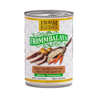 Dog Dish Fromm Frommbalaya turkey vegetable and rice stew for dogs in a 12.5oz can