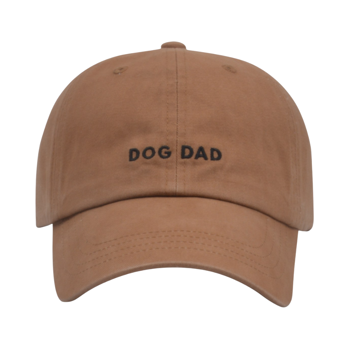 Dog Dish brown cotton baseball cap with Dog Dad embroidered in black lettering on the front