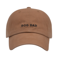 Dog Dish brown cotton baseball cap with Dog Dad embroidered in black lettering on the front