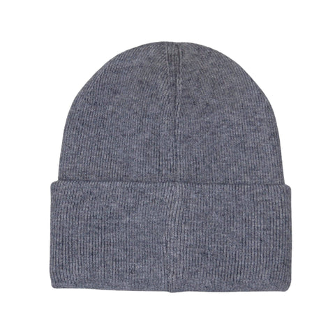 Dog Dish heather gray knit beanie with a cuffed brim, made from a soft viscose blend for a comfortable fit.