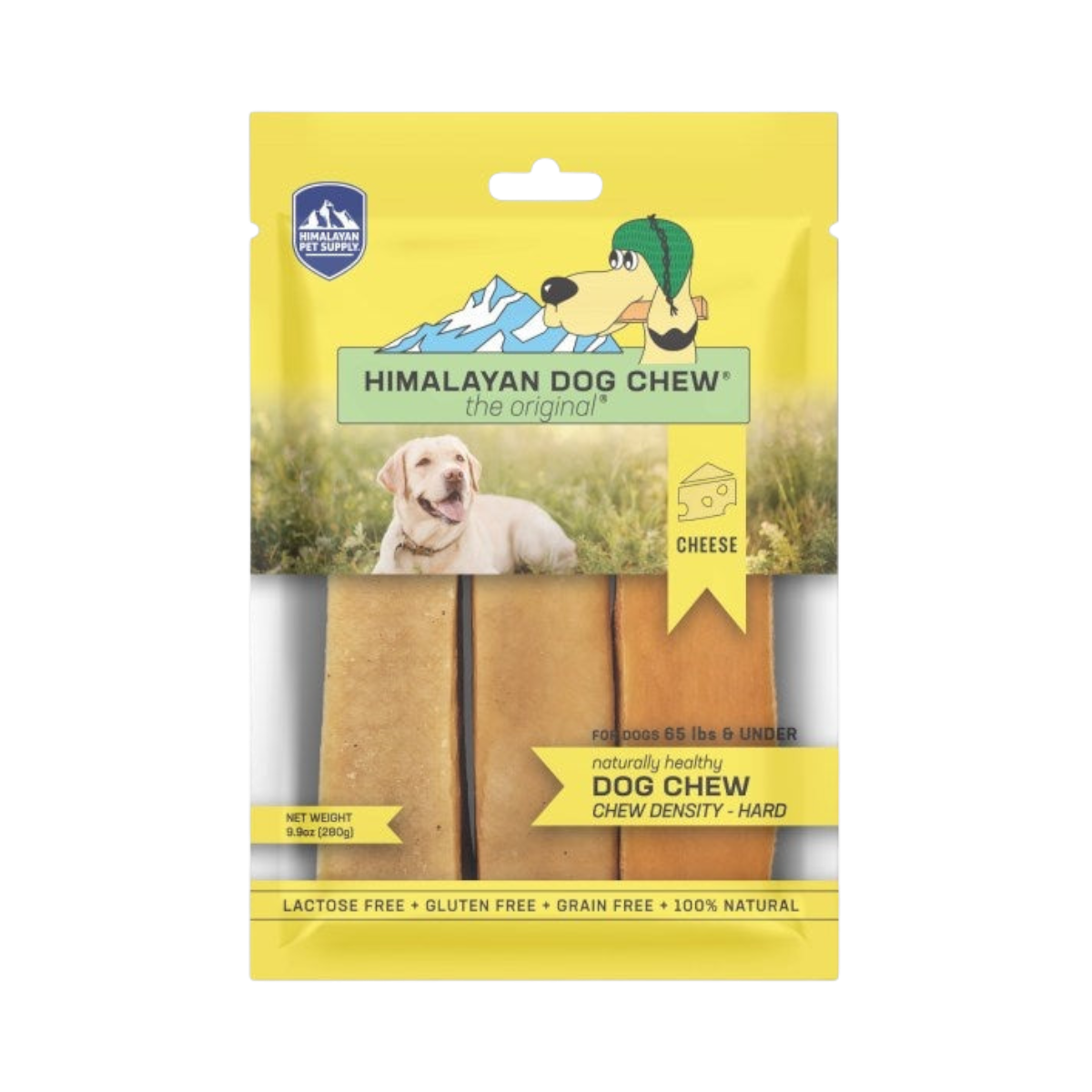 Dog Dish Himalayan Dog Chew large 3-pack natural smoked cheese dog treats in yellow retail packaging