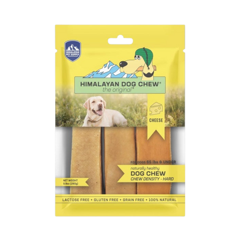 Dog Dish Himalayan Dog Chew large 3-pack natural smoked cheese dog treats in yellow retail packaging