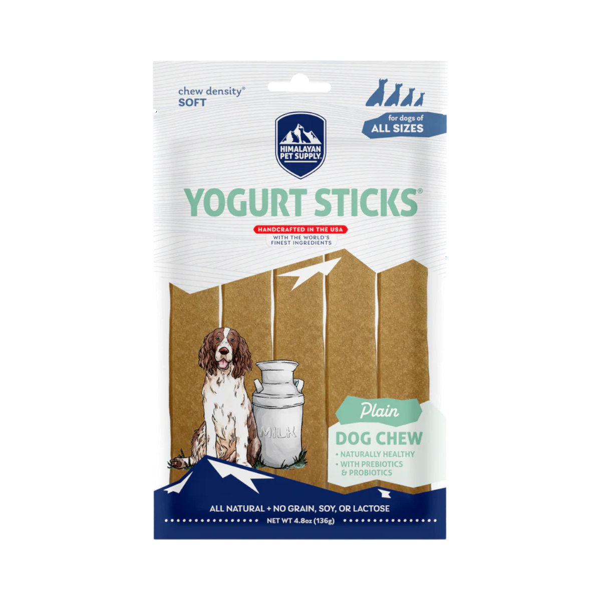 Dog Dish Himalayan Yogurt Sticks soft dog chews in original flavor packaging with probiotic and prebiotic benefits