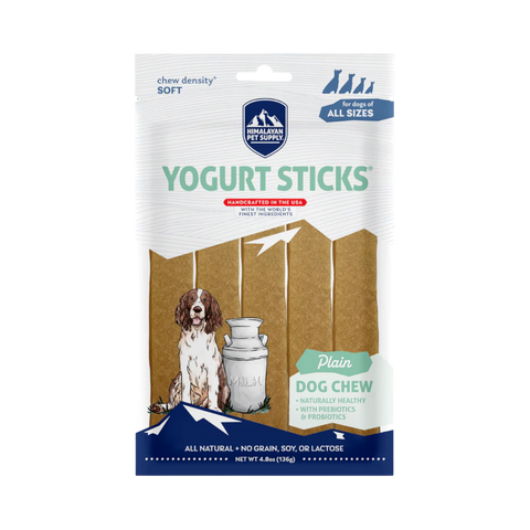 Dog Dish Himalayan Yogurt Sticks soft dog chews in original flavor packaging with probiotic and prebiotic benefits