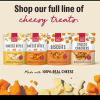 Dog Dish selection of The Honest Kitchen crunchy cheese and beef dog treat bags with real cheese crumbles