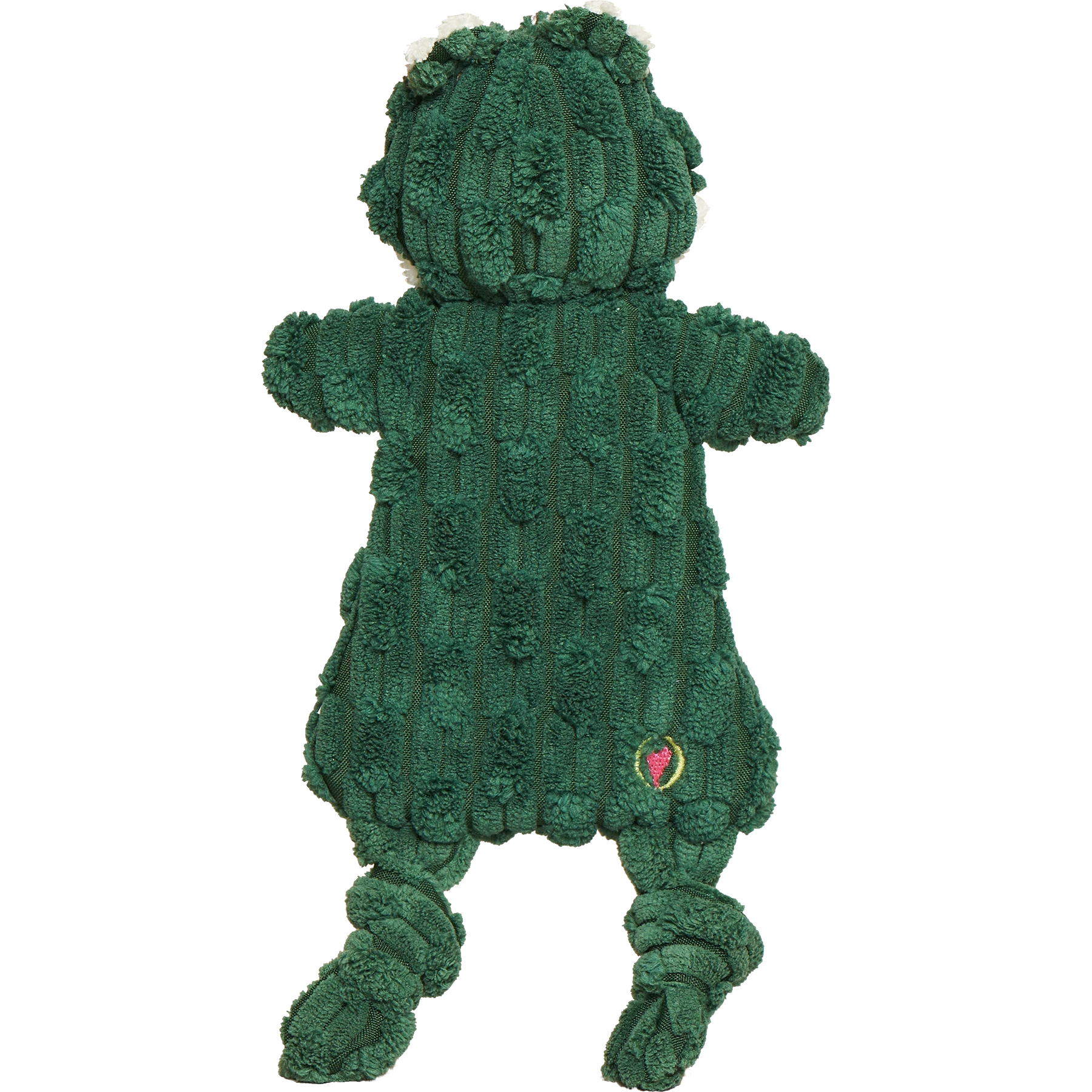 Dog Dish HuggleFlatties Hopper Frog unstuffed corduroy dog toy in green with textured fabric and squeaker