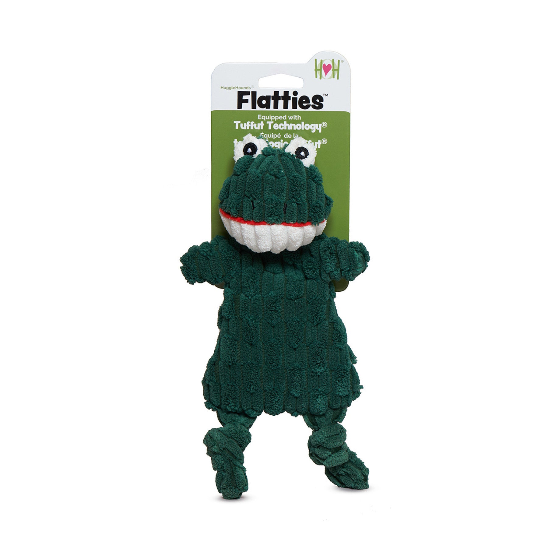 Dog Dish HuggleFlatties Pasture Pals Hopper Frog unstuffed cord plush dog toy with crinkle and squeaker