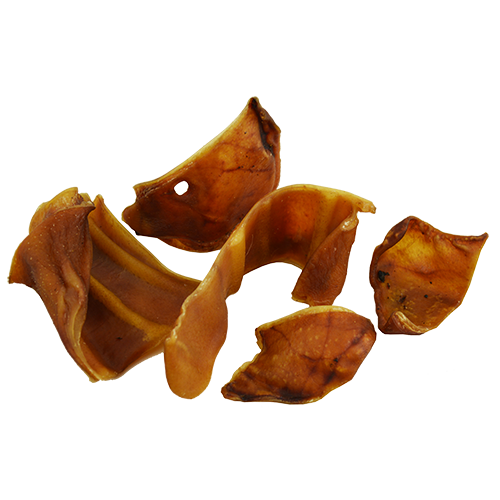 Dog Dish Jones Pig Ear Snacks, natural oven-baked dog chews in a convenient snack-sized format for all dog breeds.