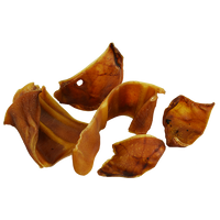 Dog Dish Jones Pig Ear Snacks, natural oven-baked dog chews in a convenient snack-sized format for all dog breeds.